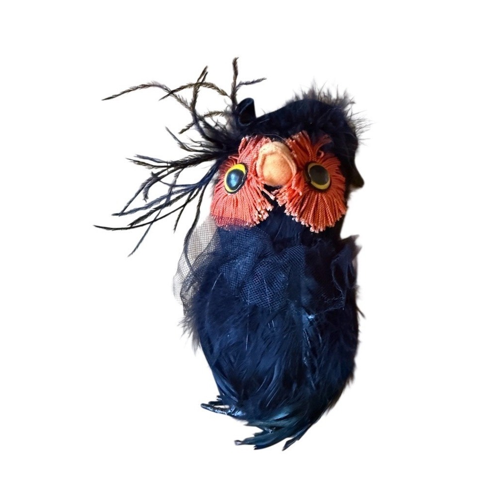 Pier 1 Imports Black Feather Owl Figurine Halloween Witch Hat 7 in decor fall